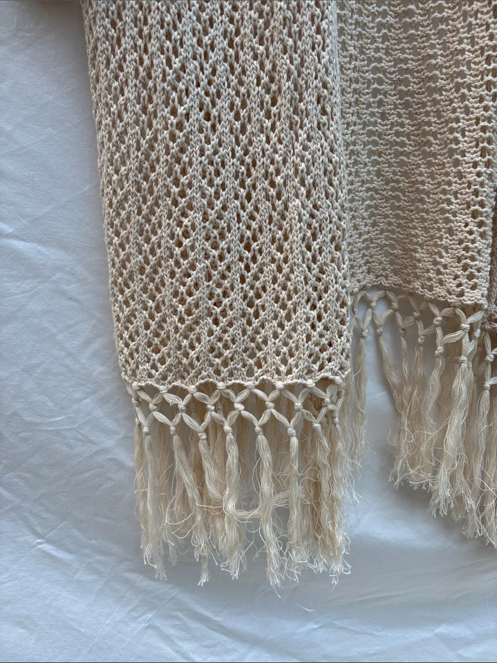 Olivia Sky Cream Open-Knit Fringe Duster Cardigan